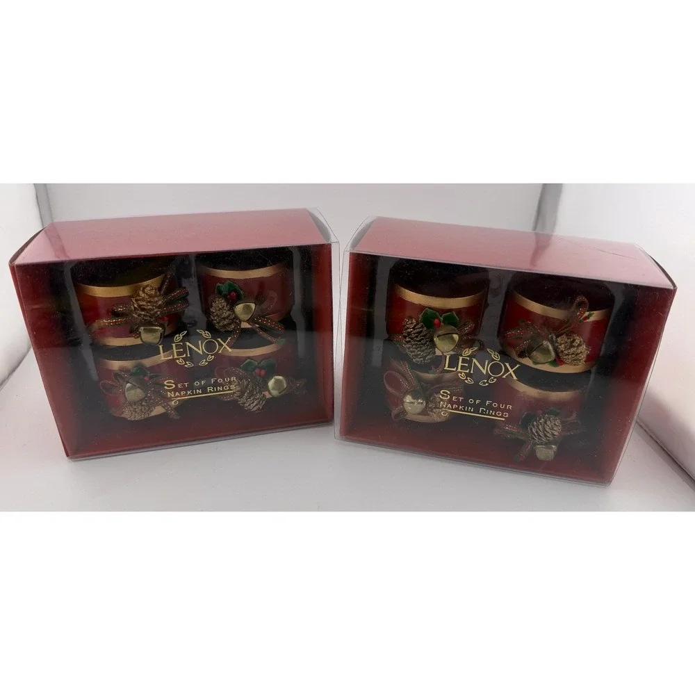 Lenox Set of 8 Winter Greetings Napkin Rings Pinecone Acorn Christmas Holiday‎